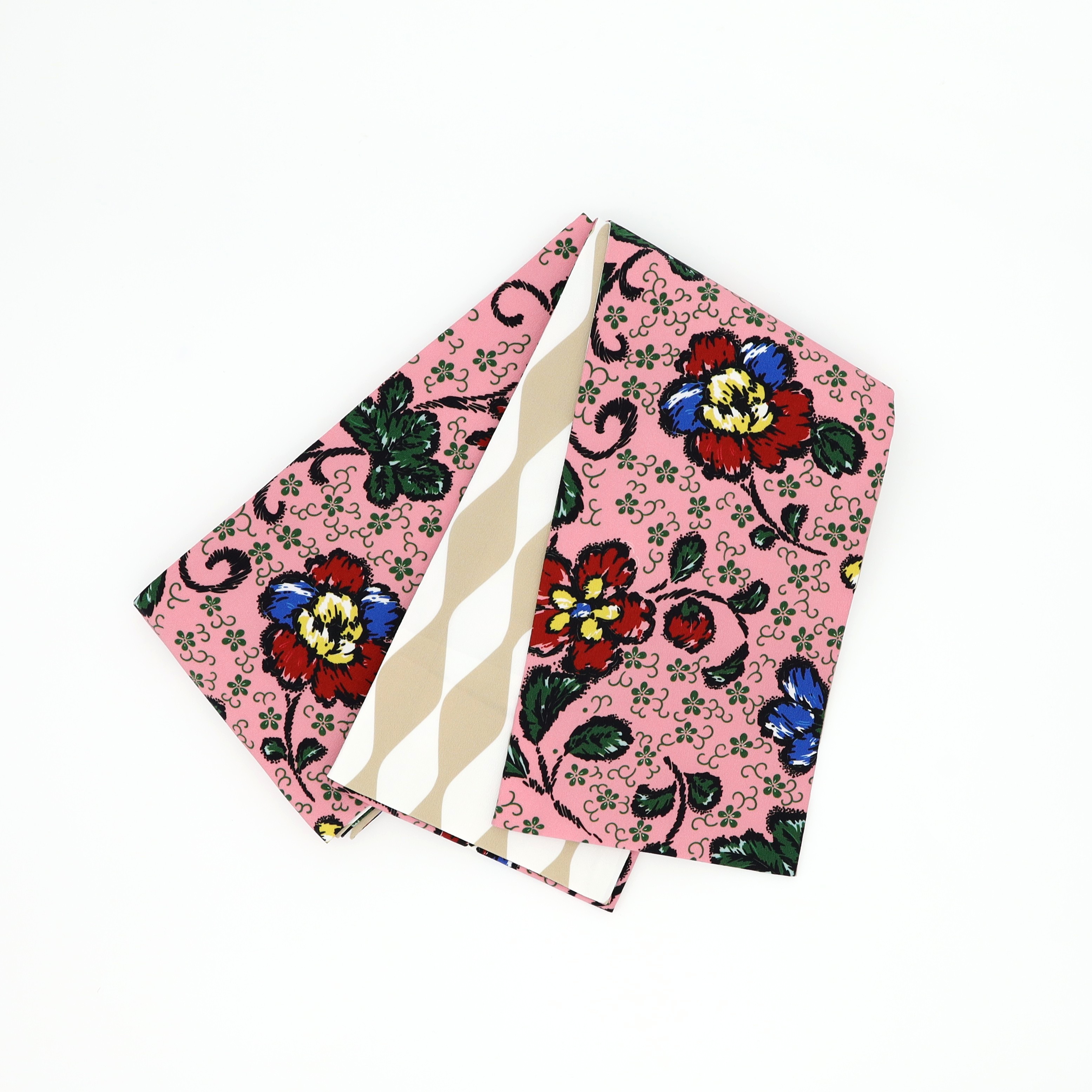 ayaaya's×京都豊匠コラボ 半幅帯 ピンク×ベージュ立涌