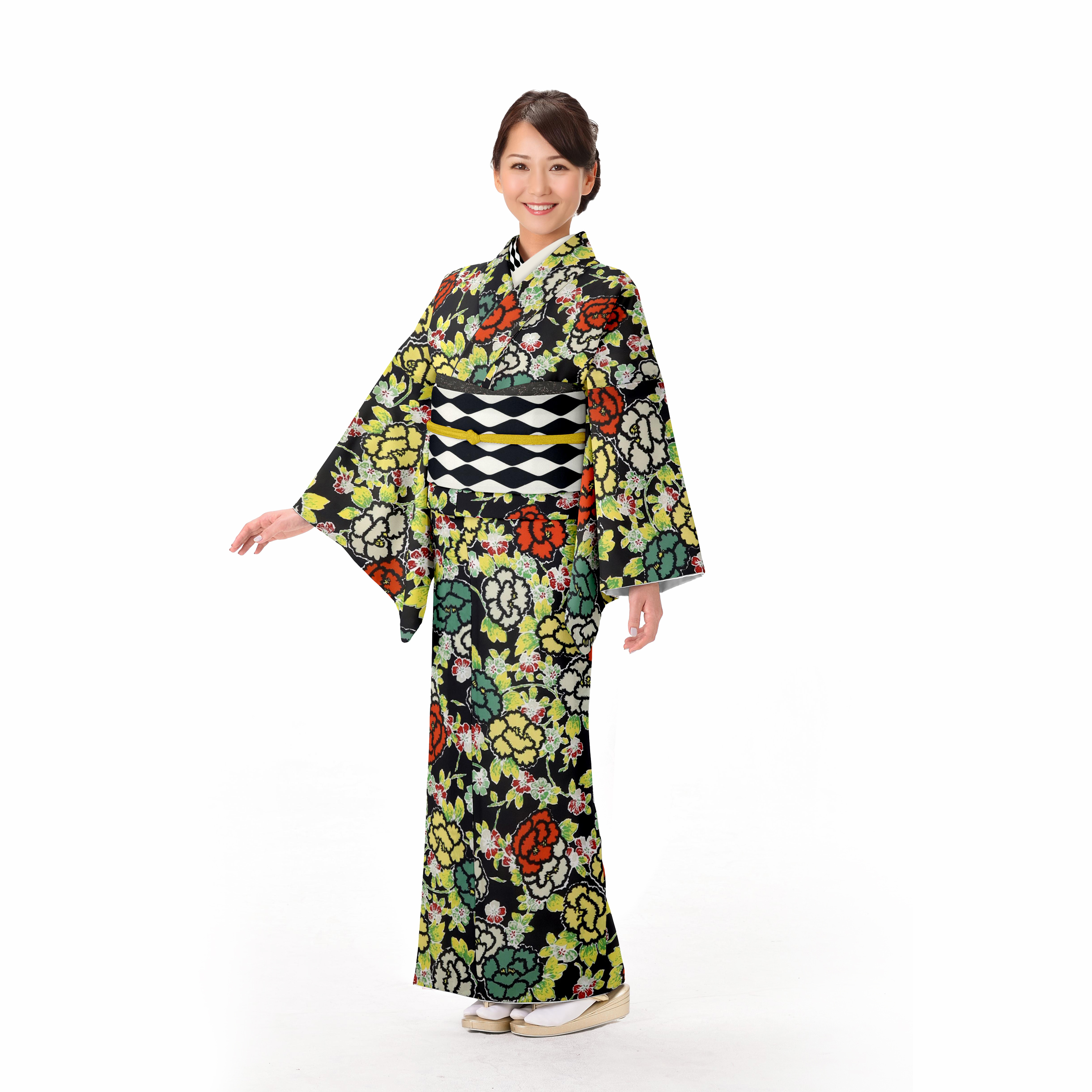 ayaaya's×京都豊匠コラボ着物 小紋 黒　牡丹